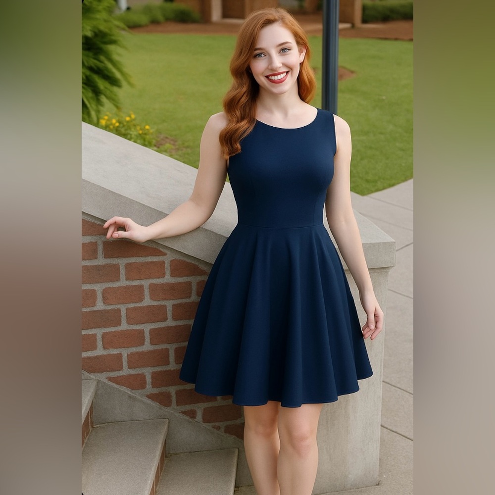 Trashy Diva Audrey Dress 1950's Navy Blue  print XS 2 Fit & Flare‎ Swing